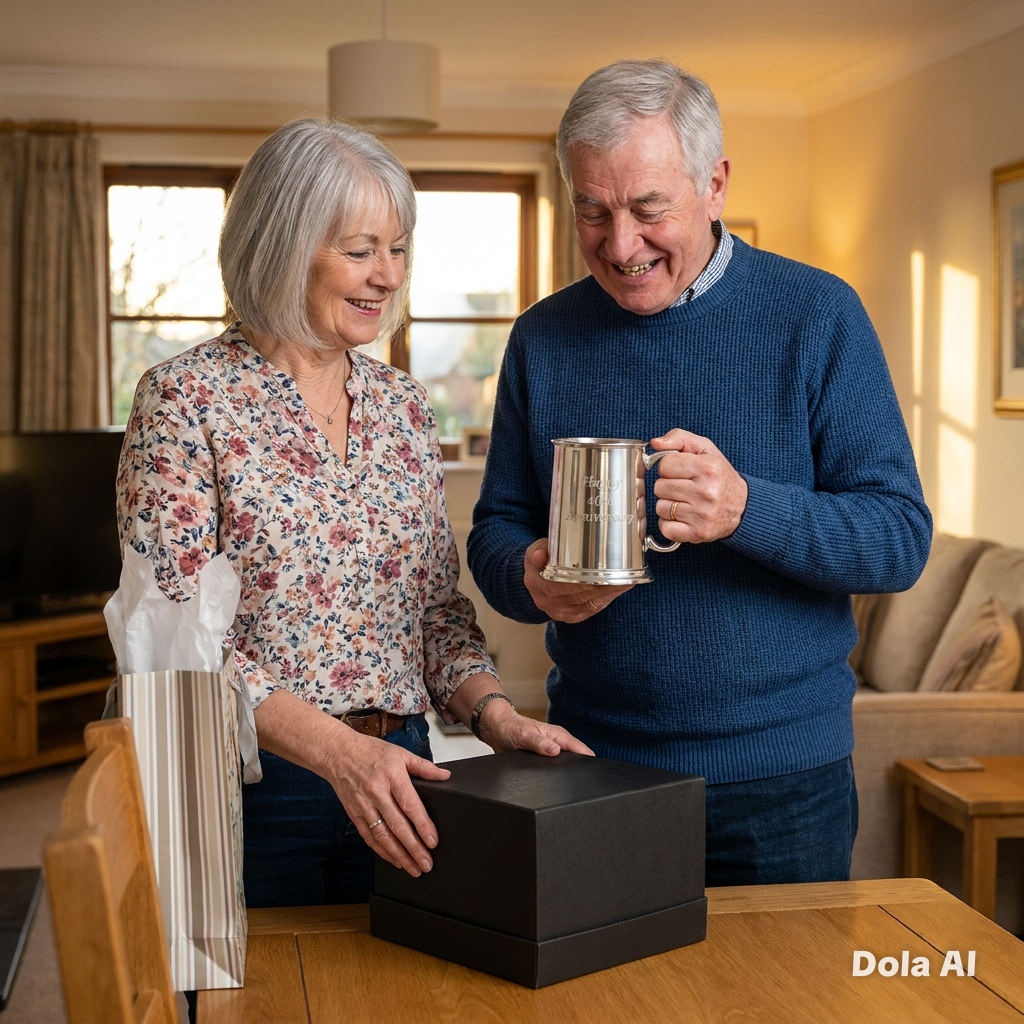 Man receives a pewter tankard anniversary gift